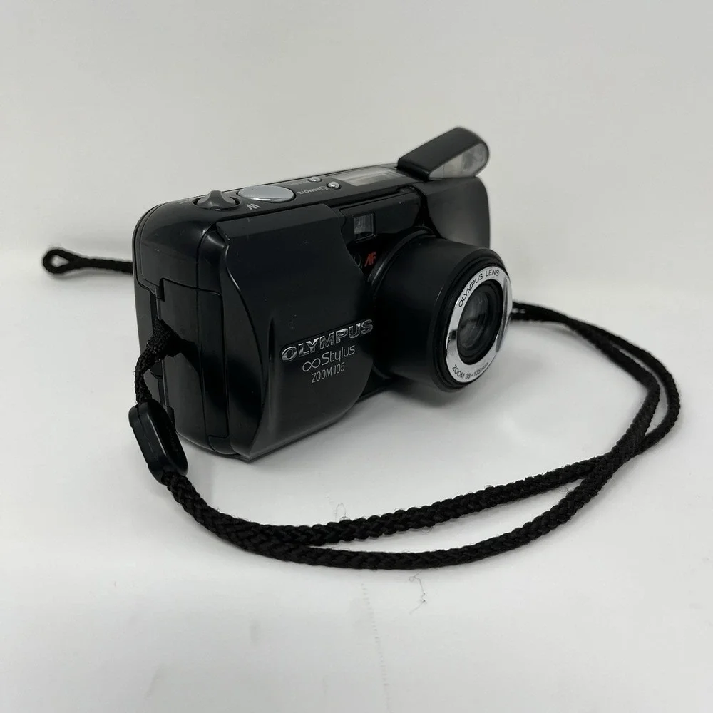 Olympus Infinity Stylus Zoom 105 35mm Film Camera Black - FOR PARTS (Stuck Lens)